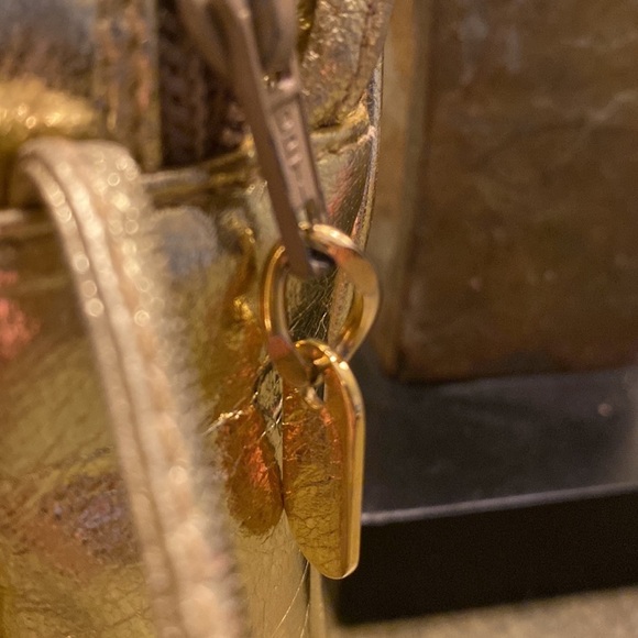 Two Tone Gold & Copper Leather Bag with Adjustable Shoulder Strap - Picture 9 of 11